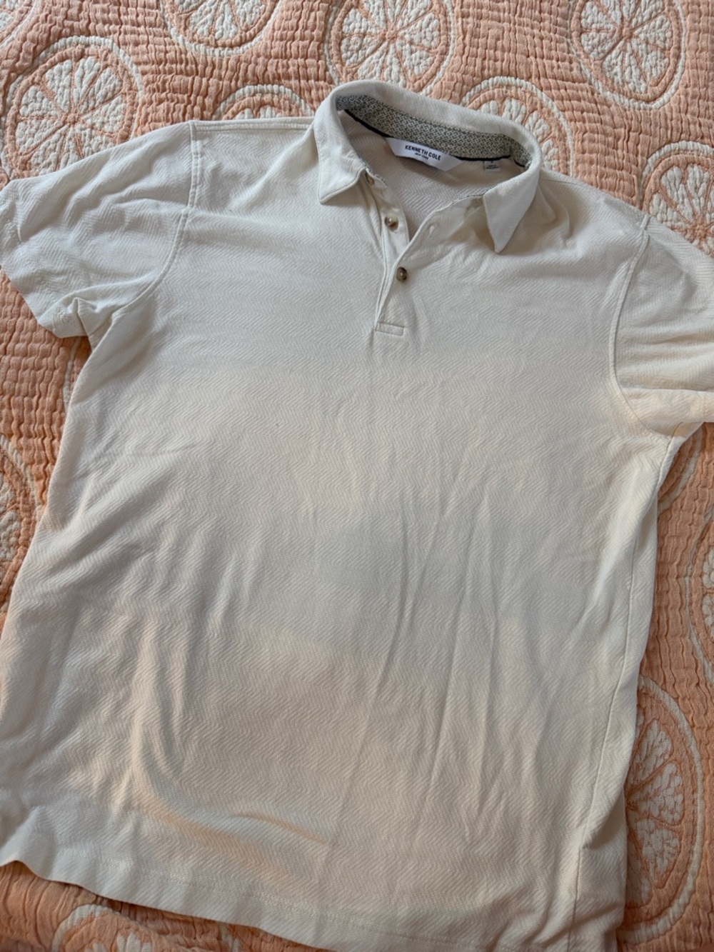 Kenneth Cole Men's Cream Textured Polo Shirt